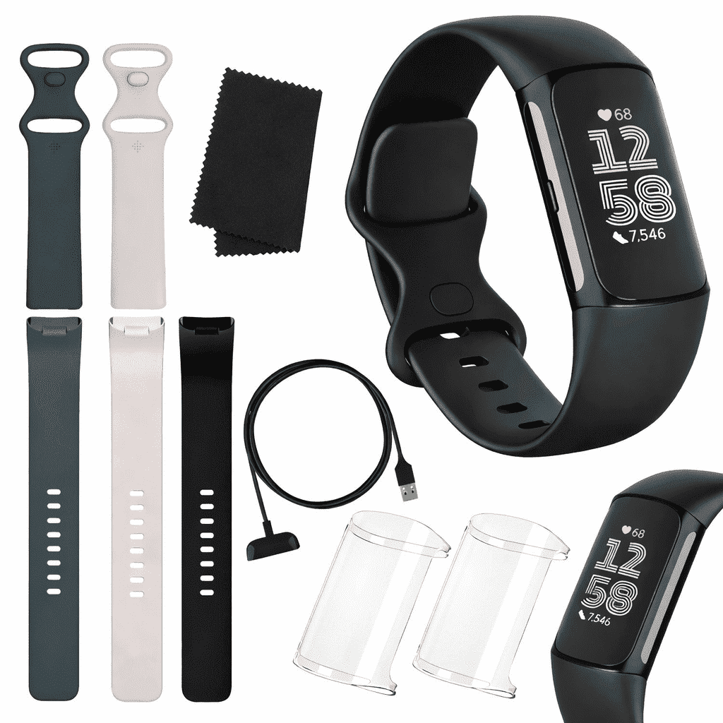 Fitbit Charge 6 Fitness Tracker – Black/Obsidian – Heart Rate, GPS, Sleep & Stress Tracking + Fast Charger, & Cleaning Cloth (Black)