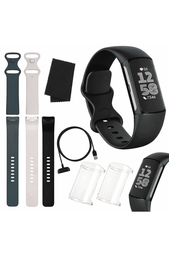 Charge 6 Fitness Tracker  Black/Obsidian  Heart Rate, GPS, Sleep & Stress Tracking + Fast Charger, & Cleaning Cloth (Black)