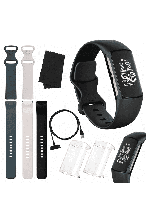 Charge 6 Fitness Tracker – Black/Obsidian – Heart Rate, GPS, Sleep & Stress Tracking + Fast Charger, & Cleaning Cloth (Black)
