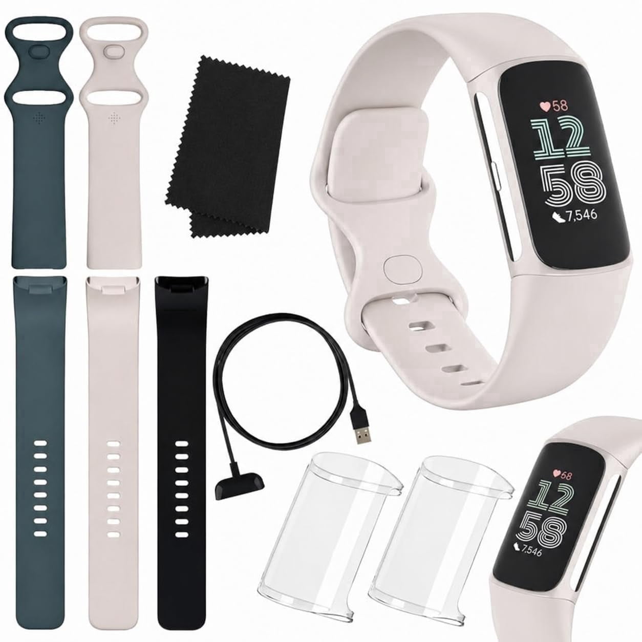 Fitbit Charge 6 Fitness Tracker (Bundle) – Black/Obsidian – Heart Rate, GPS, Sleep & Stress Tracking + Fast Charger, & Cleaning Cloth (Porcelain)