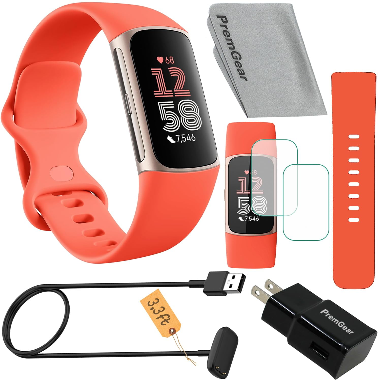 Fitbit Charge 6 Fitness Tracker Watch (Coral) Bundle with 2 Watch
