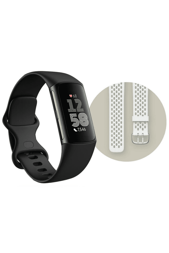 Charge 6 Small Fitness Watch, Black Aluminum Case with Obsidian & Frost White Bands
