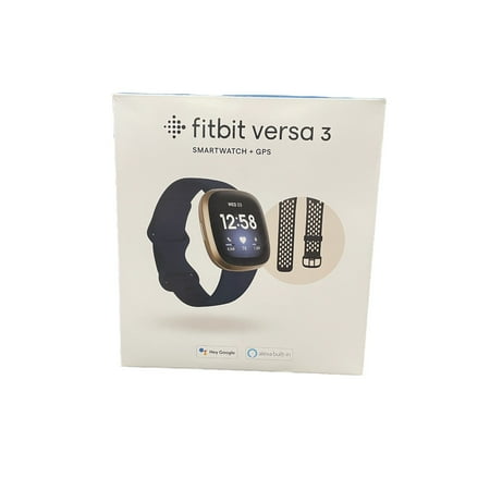 Fitbit FB511BKBKLBNDLS Versa 3 Bundle, Midnight Blue