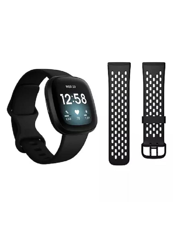 FB512BKBKLBNDLS 1.58 in Stainless Steel Large Health and Fitness Tracker Black Smart Watches