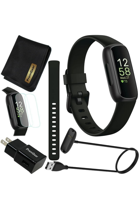Inspire 3 Health & Fitness Activity Tracker (Black) with Workout Intensity, Sleep Tracking, Heart Rate, S & L Bands, 3.3foot Charging Cable, Wall Adapter, Screen Protectors & PremGear Cloth