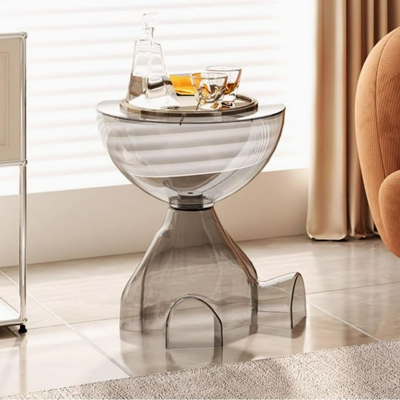 Modern Hourglass Side Table, Mini Round Side Table, Hourglass End Tables, Small Coffee Table, Waterproof PE Construction, Small Round End Tables for Home, Living Room, Bedroom (TM-Grey-L)