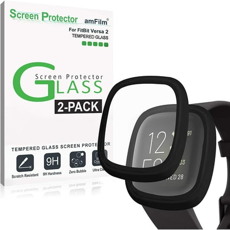 Fitbit Versa 2 Case and Screen Protector (2 Pack), amFilm Protective Cover and Film (2020)