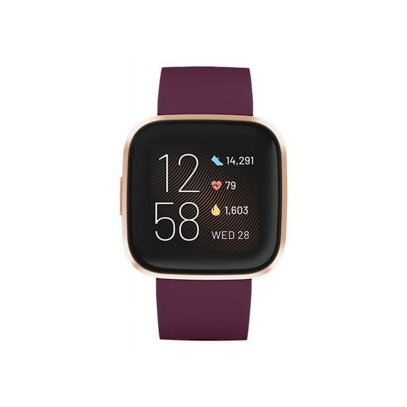 Fitbit Versa 2 - Copper Rose - Smart Watch with Band - Silicone - Bordeaux - Wi-Fi, NFC, Bluetooth - 1.41 Oz.
