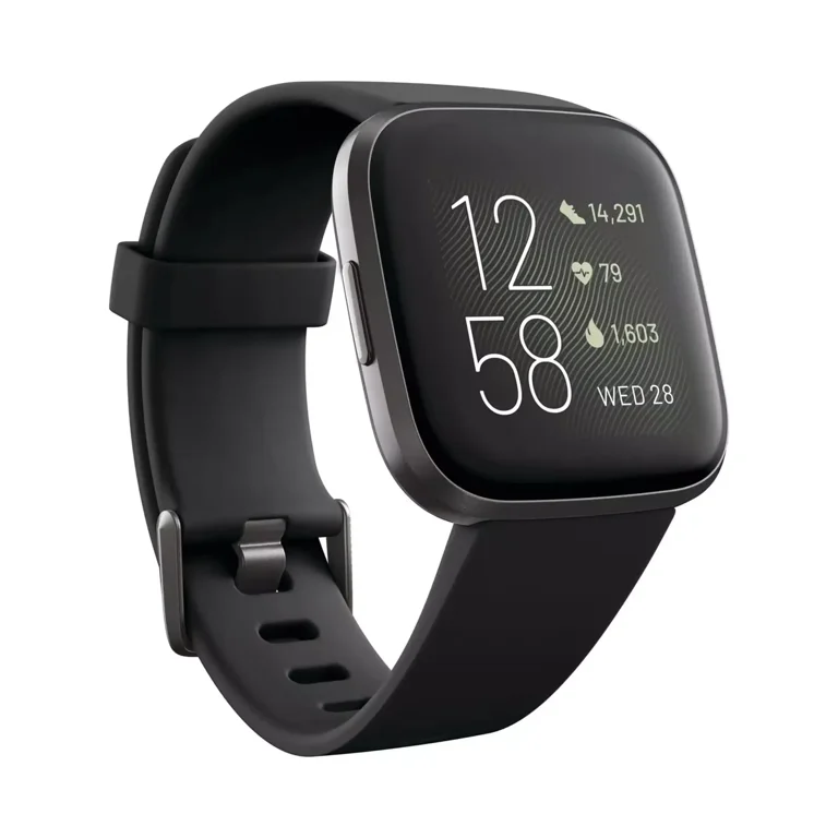 Fitbit Versa 2 Smartwatch, Black/Carbon Aluminum, Heart Rate 