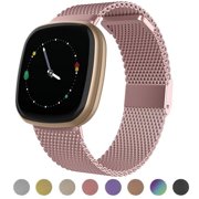 For Fitbit Versa 3 & Fitbit Sense Replacement Band Stainless Steel Metal Loop Bracelet Sweatproof Mesh Wristbands Magnetic Clasp Small/Large Adjustable