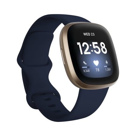 Open Box Fitbit Versa 3 Health & Fitness Smartwatch - Midnight/Soft Gold Aluminum