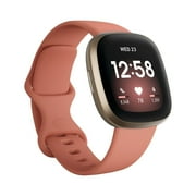 Fitbit Versa 3 Music Gold Aluminum Case with Pink Watch Band, 1 Pack