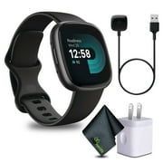 Fitbit Versa 4 Fitness Smartwatch with Daily Readiness, GPS, 24/7 Heart Rate, 40 Exercise Modes, Black/Graphite Bundle with Cleaning Cloth and Charger