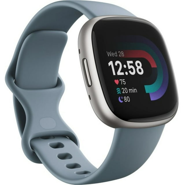 Fitbit Versa 4 Fitness Smartwatch - Waterfall Blue/Platinum Aluminum