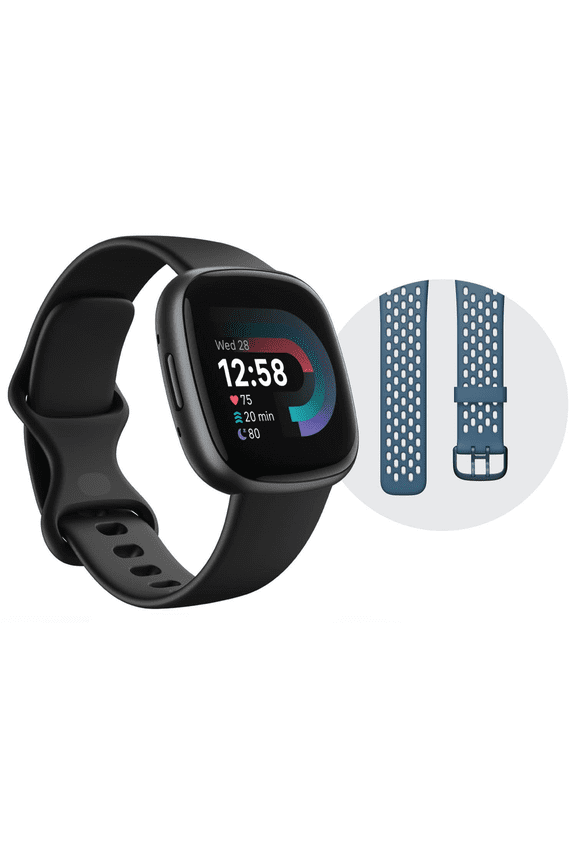 Versa 4 One Size Fitness Smartwatch Bundle, Black & Graphite