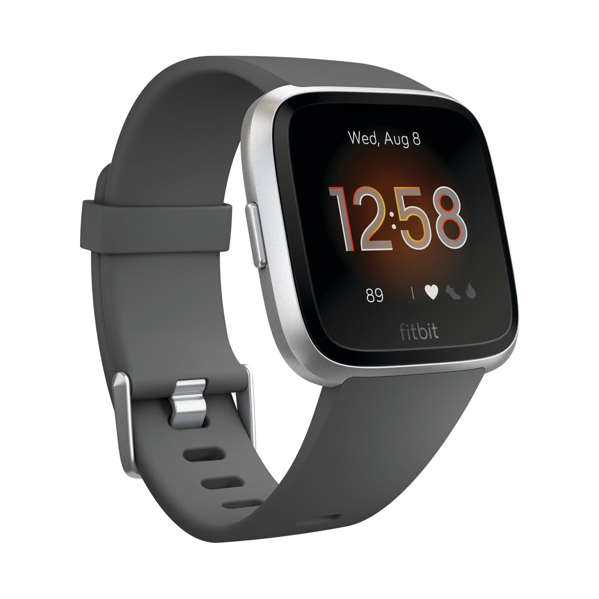 Fitbit Versa Lite Edition Smartwatch Silver Aluminum Case Charcoal Silicone Band - image 1 of 6