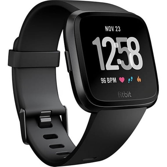 Fitbit Versa Smart Watch, 96 Hour Battery Life, Black/Black Aluminum, 1 Each