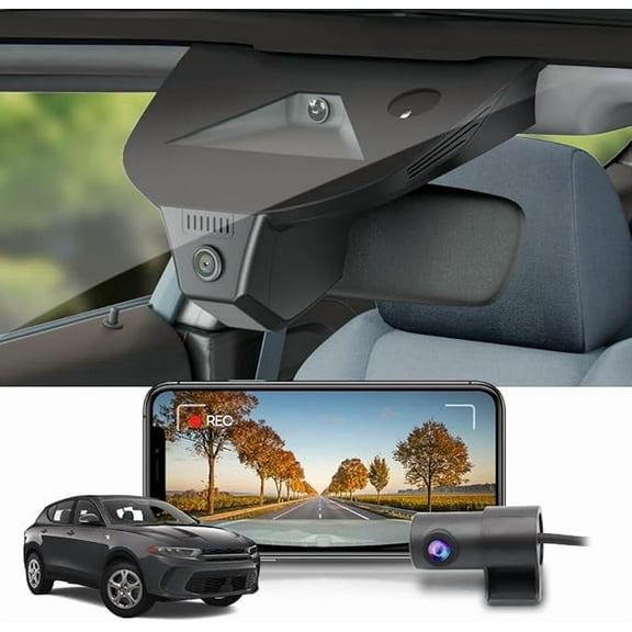 Fitcamx 2160P+Rear 1080P Dash Cam Adapts for Dodge Hornet 2023 2024 2025 GT R/T Plus (HD2-D5410), OEM Look, Built-in WiFi & APP, 128GB Card