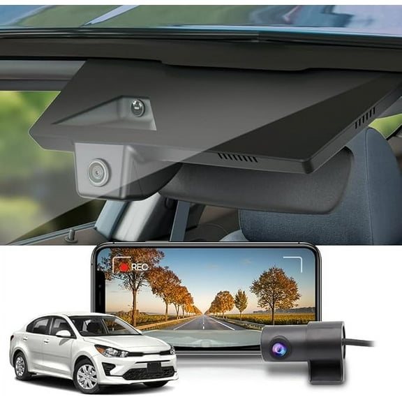 Fitcamx 2160P+Rear 1080P Dash Cam Adapts for Kia Rio 2021-2023 LX S & Hatchback (Part No#H8500), Integrated OEM Look, WiFi & APP, 128GB Card