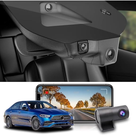 Fitcamx 2160P+Rear 1080P Dash Cam Adapts for Mercedes-Benz C-Class 2022-2025 C300 Sedan Coupe Cabriolet (HD2-6329), OEM Look, WiFi & APP, 128GB