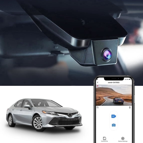 Fitcamx 4K Dash Cam Compatible with Toyota Camry 2018 2019 2020 L LE SE XSE XLE TRD, OEM Factory Look, WiFi Connect & APP, 64GB Card