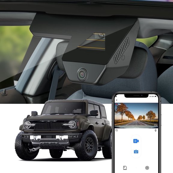 Fitcamx 4K Dash Cam Suitable for Ford Bronco 2025 2026 (HD2-D8300), OEM Look, WiFi & APP, Plug & Play, 64GB Card