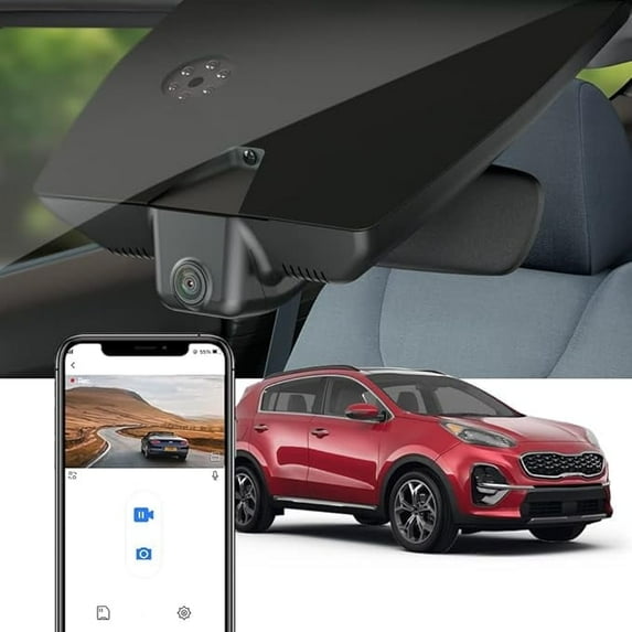 Fitcamx 4K Dash Cam Suitable for Kia Sportage 2017-2022 (Part No#D9000), OEM Factory Look, Built-in WiFi & APP, Plug & Play, 64GB Card