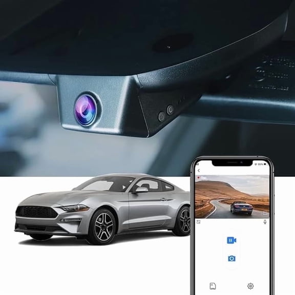 Fitcamx 4K UHD Dash Cam, Suitable for Ford Mustang 2015-2023 Ecoboost GT V6 Premium Bullitt Mach 1 (HD2-6275), OEM Style, WiFi & APP, Plug & Play, 64GB Card