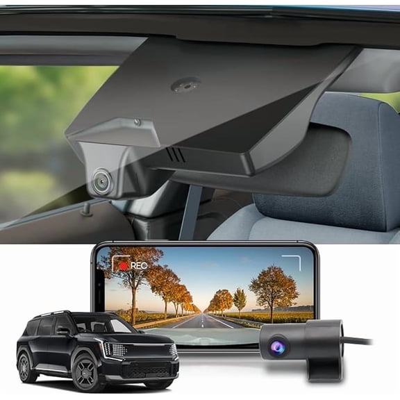 Fitcamx 4KDual Dash Cam Adapts for Kia EV9 2023-2026 Wind Land GT-Line, OEM Style, Front 2160P+Rear 1080P Resolution, WiFi & APP, 128GB Card