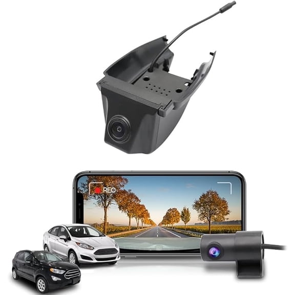 Fitcamx Front 2160P+Rear 1080P Dash Cam Adapts for Ford EcoSport & Fiesta 2009-2019 S SE SES Titanium ST Line (with Rain Sensor), OEM Look, WiFi & APP, 128GB