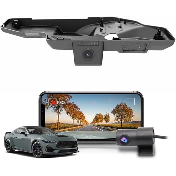 Fitcamx Front 2160P+Rear 1080P Dash Cam Adapts for Ford Mustang 2024 2025 2026 Ecoboost GT Premium Dark Horse, OEM Look, WiFi & APP, 128GB Card