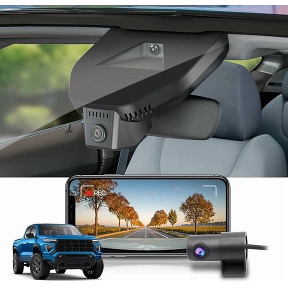 Fitcamx Front 2160P+Rear 1080P Dash Cam Adapts for GMC Canyon 2023-2026 AT4 AT4X Elevation Denali (Has Auto-Dimming), OEM Look, WiFi & APP, 128GB Card
