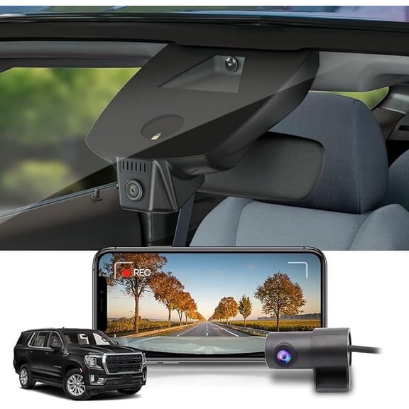 Fitcamx Front 2160P +Rear 1080P Dash Cam Adapts for GMC Yukon 2021-2025 & XL Denali AT4 SLE SLT (HD2-6272) has Auto-Dimming, OEM Style, WiFi & APP, 128GB Card