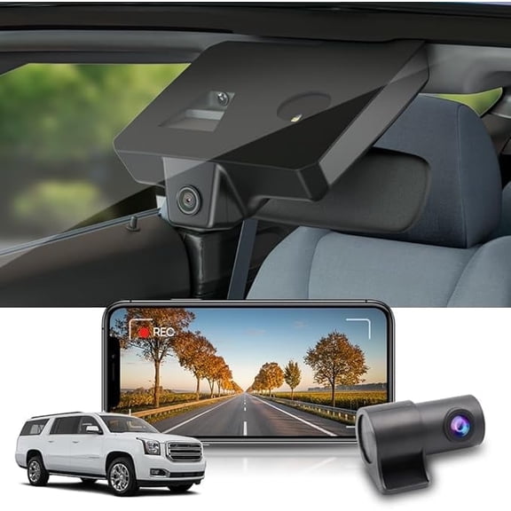 Fitcamx Front 4K+Rear 1080P Dash Cam for 2015-2020 GMC Yukon (with Auto-Dimming Rear View Mirror), OEM Look, WiFi Connect & APP, 128GB Card