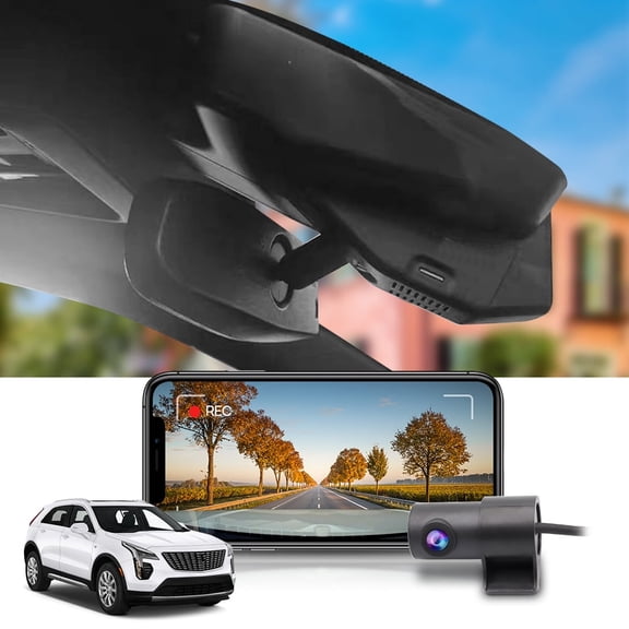 Fitcamx Front 4K+Rear 1080P Dash Cam Adapts for Cadillac XT4 2019-2023 (HD2-6167) has Auto-Dimming, OEM Style, Built-in WiFi & APP, Easy to Use, 128GB Card