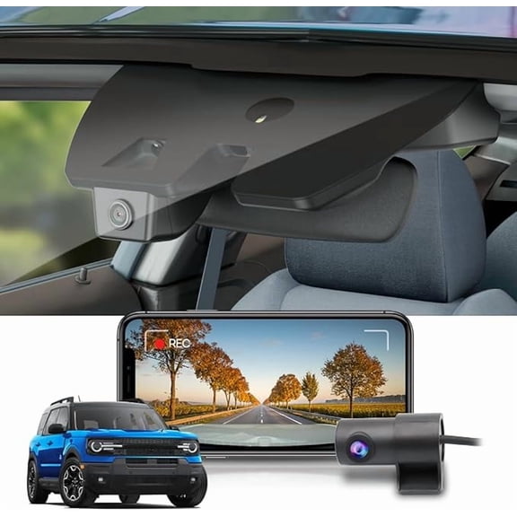 Fitcamx Front 4K+Rear 1080P Dash Cam Adapts for Ford Bronco Sport 2021-2025 (HD2-D5500), 5 Pin Plug, Integrated OEM Look, WiFi & APP, 128GB Card