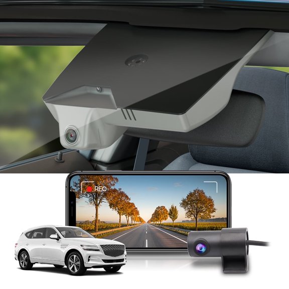 Fitcamx Front 4K+Rear 1080P Dash Cam Adapts for Genesis GV80 2021-2025 (HD2-T6010/Brown Cover), Integrated OEM Style, WiFi & APP, Easy to Set, 128GB Card