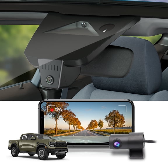 Fitcamx Front 4K+Rear 1080P Dash Cam Adapts for Ford Ranger Wildtrak, Raptor (HD2-D4430) 2024-2025 5th Gen, OEM Look, 128GB Card