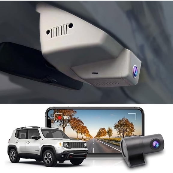 Fitcamx Front 4K+Rear 1080P Dash Cam Adapts for Jeep Renegade 2015-2024 (Grey), OEM Factory Look, Built-in WiFi & APP, Parking Mode, 128GB Card