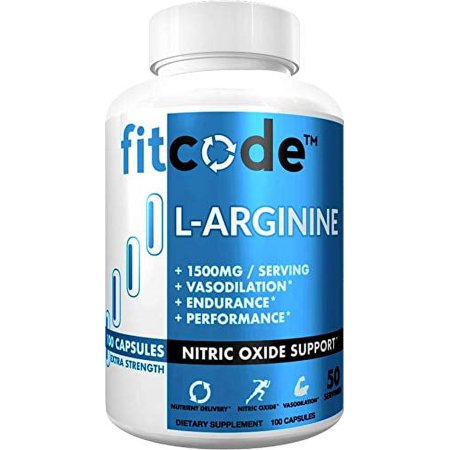 Fitcode Pure Extra Strength L-Arginine HCl 1500mg, Nitric Oxide Supplement for Vascularity, Pumps, Endurance, Performance, Muscle Growth & Energy, Powerful Arginine N.O Muscle Pump Capsules