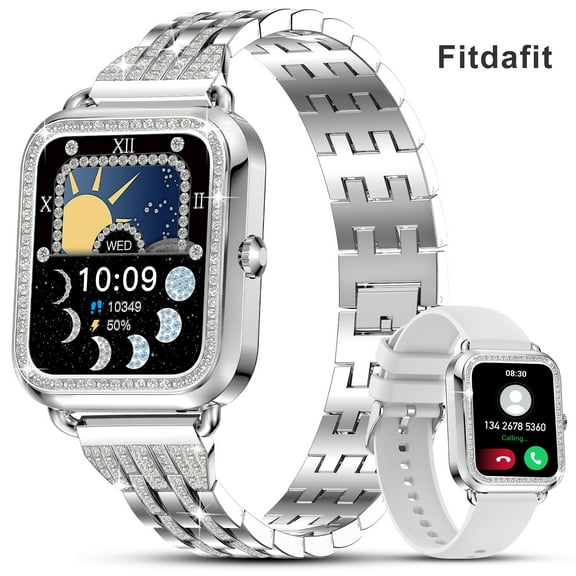 Fitdafit Smart Watches for Women(Answer/Make Call), 1.57'' Bluetooth Smartwatch for Android iOS, Waterproof Fitness Watch with Heart Rate/SpO2/Sleep/BP/AI Voicer (Silver)