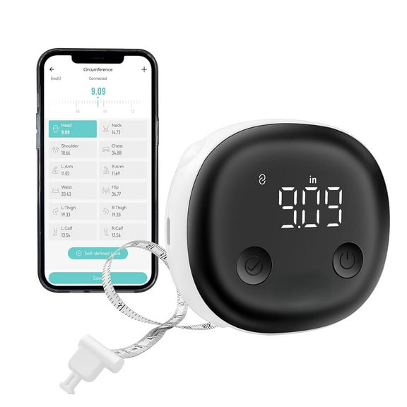 Fitdays Smart Body Tape Measure | Bluetooth Body Fat BMI Tool with LED HD Display & Auto-Retract | Fitness & Weight Loss Tracker for Waist/HIPS/Arms | Fitdays App Sync (Black)
