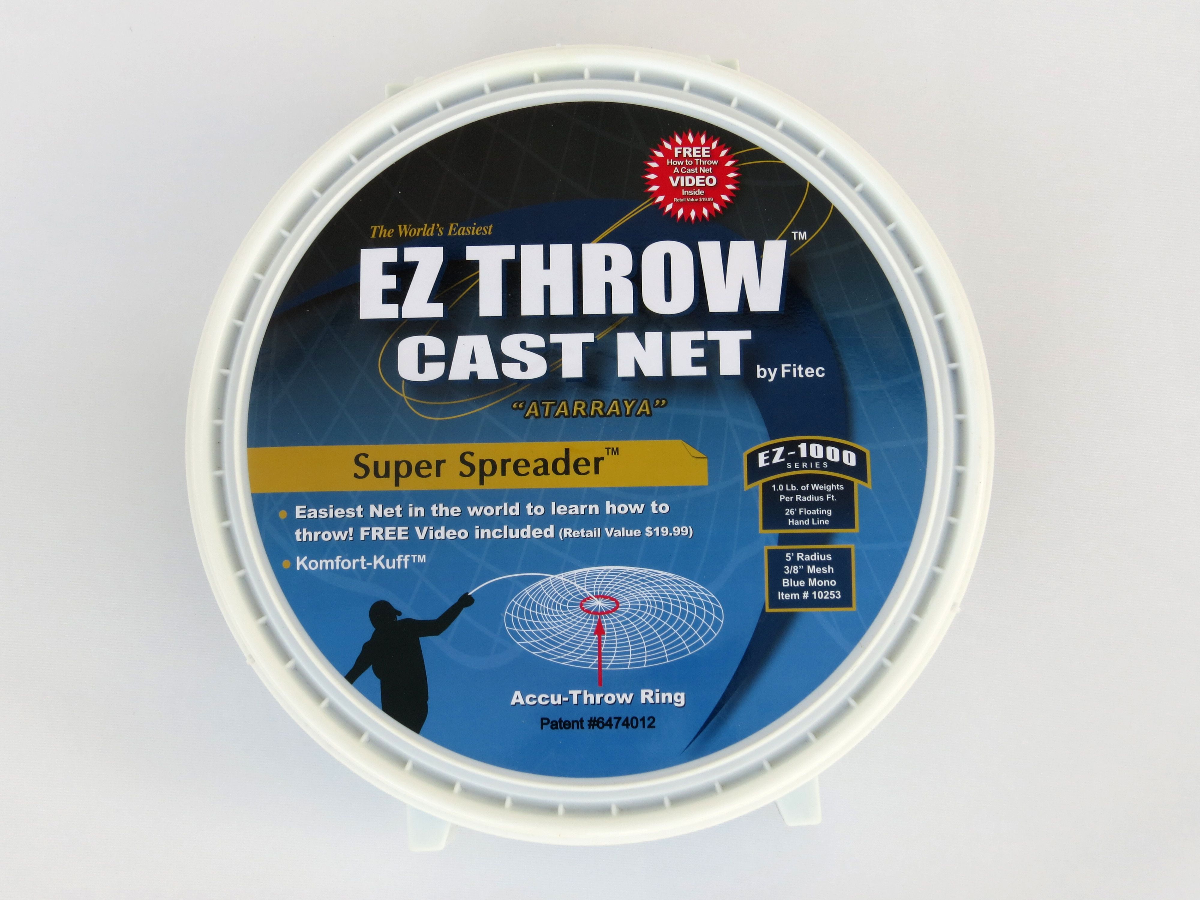 Fitec EZThrow 1000 Super Spreader Cast Net 4' x 3/8 Mesh, Clear,1 lb wts