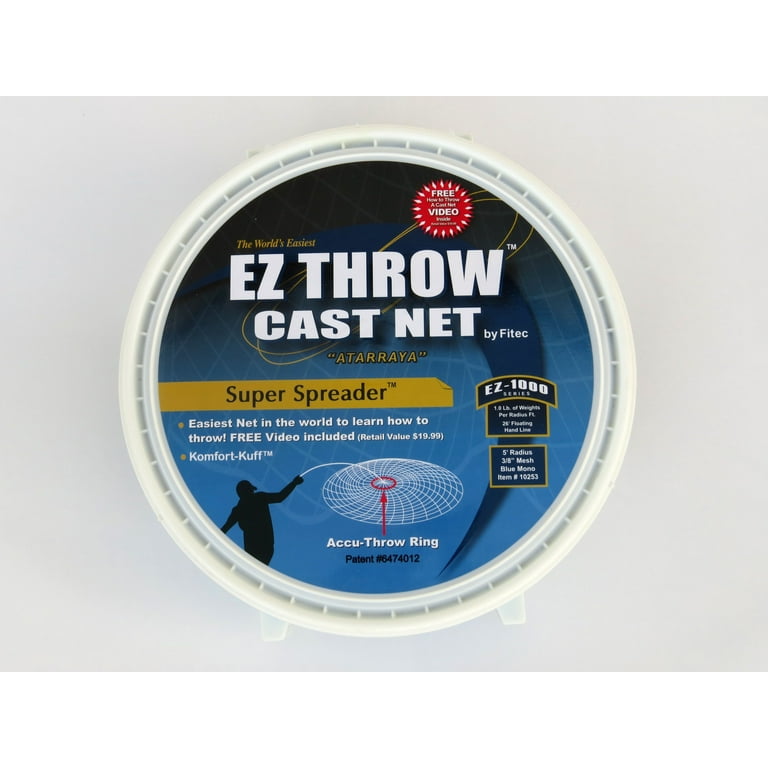 Fitec EZThrow 1000 Super Spreader Cast Net 6' x 3/8 Mesh, Clear,1 lb wts 
