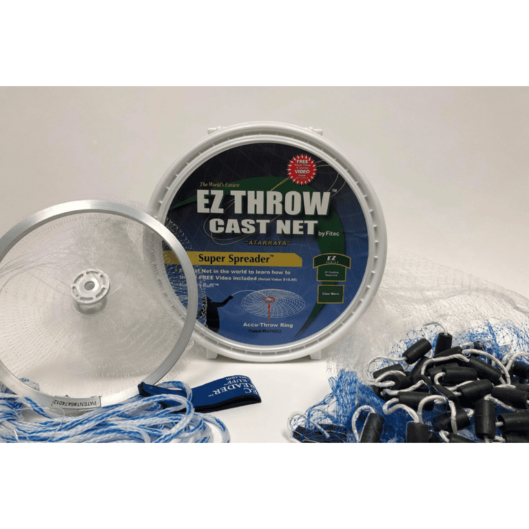 Fitec EZThrow 750 Super Spreader Cast Net 6' x 3/8 Mesh, Clear, 3/4 lb Wts