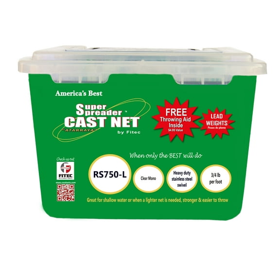 Fitec RS750L Super Spreader Cast Net, Clear, 4' radius, 3/8" mesh, 3/4 Lb wts