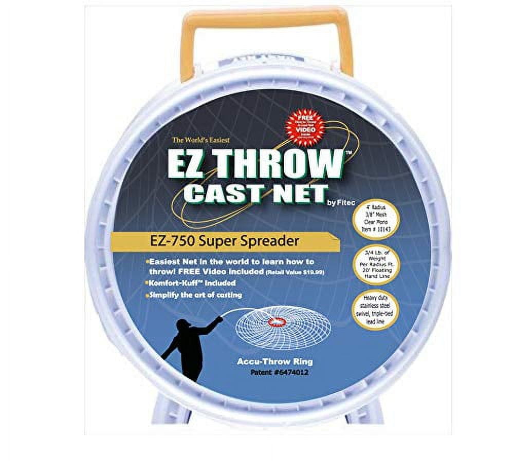 Fitec Super Spreader EZ Throw 750, 4' x 3/8" Fishing Cast Net, Clear, 3