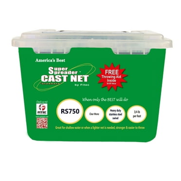 Fitec Super Spreader RS750 Cast Net White Nylon 4 ft. x 3/8 in, Mesh, 3/4 lbs Weights