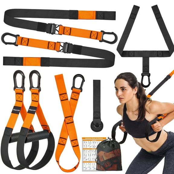 Zacro Resistance Training Kit, Adjustable Fitness Straps Trainer for Full Body Workout up to 600lbs, Bodyweight Resistance Straps with Handles, Door Anchor, for Home Gym Workout Equipment - Orange