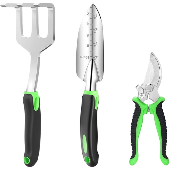 Fitfirst 3Pcs Garden Tools, Ergonomic Handle Tools, Heavy Duty Aviation Aluminum Gardening Kit with Tote Organizer, Gift for Men & Women
